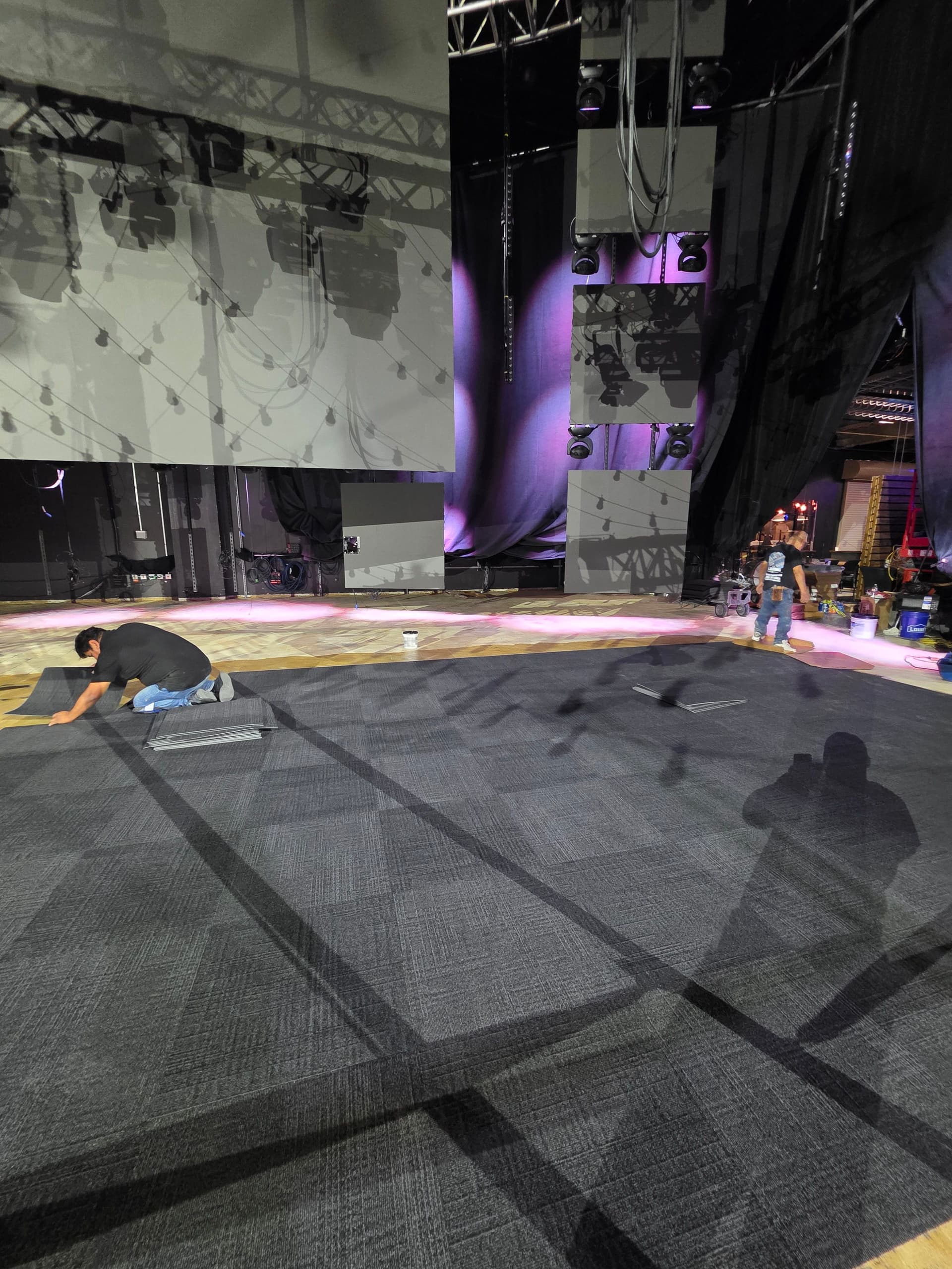 Carpet Tile Installation at Fellowship Church Stage Area