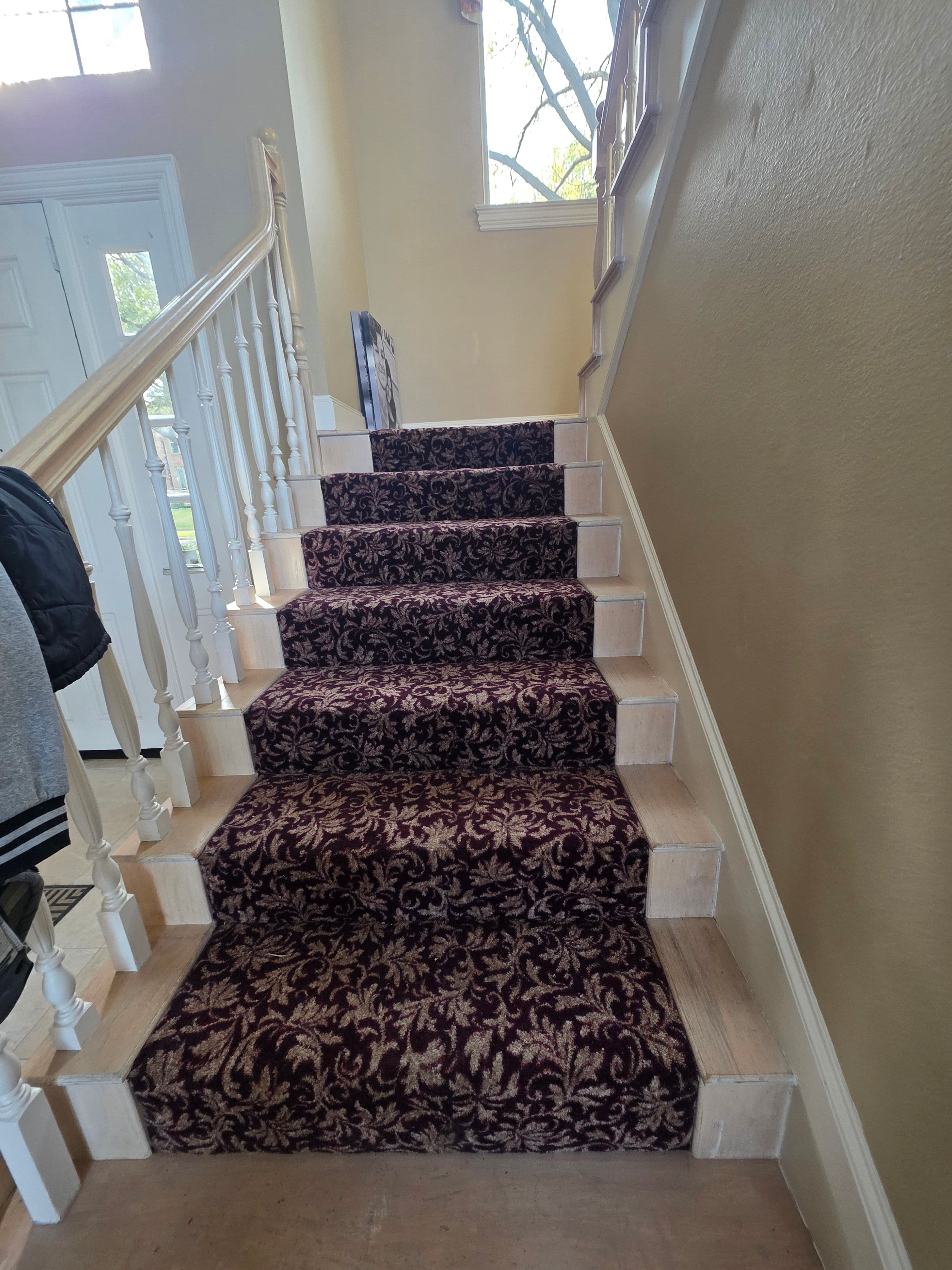 Project Stair Carpet Swap - Dark Pattern Out, Light Gray Herringbone In image