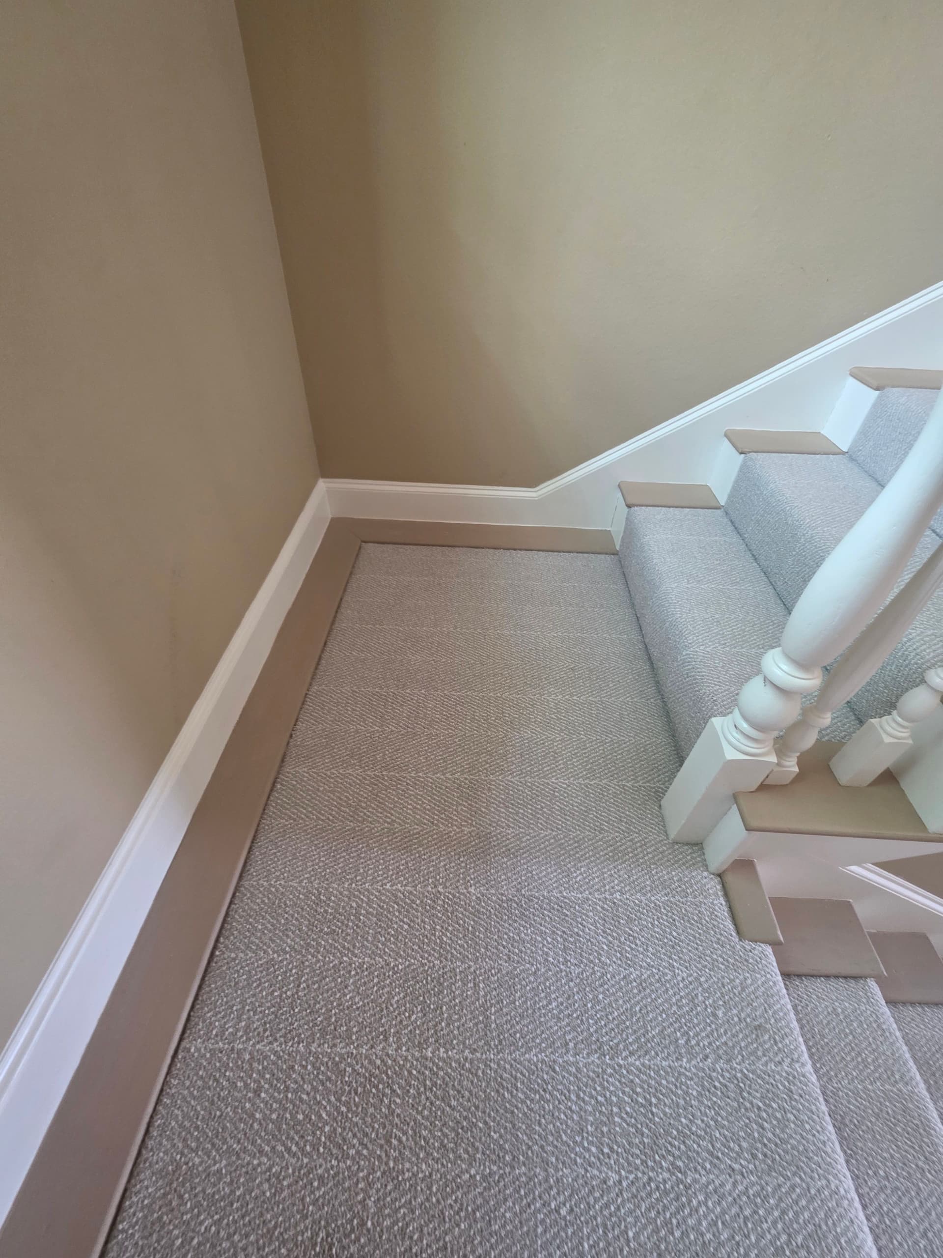 Gallery photos for Stair Carpet Swap - Dark Pattern Out, Light Gray Herringbone In: Image #3